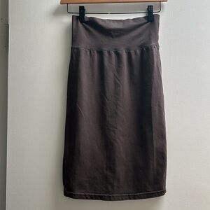 Wilfred Brown Cotton Bodycon Midi Skirt Wide Waistband